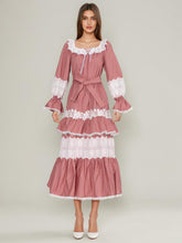 Lace Patchwork Drawstring Long Sleeve Dress